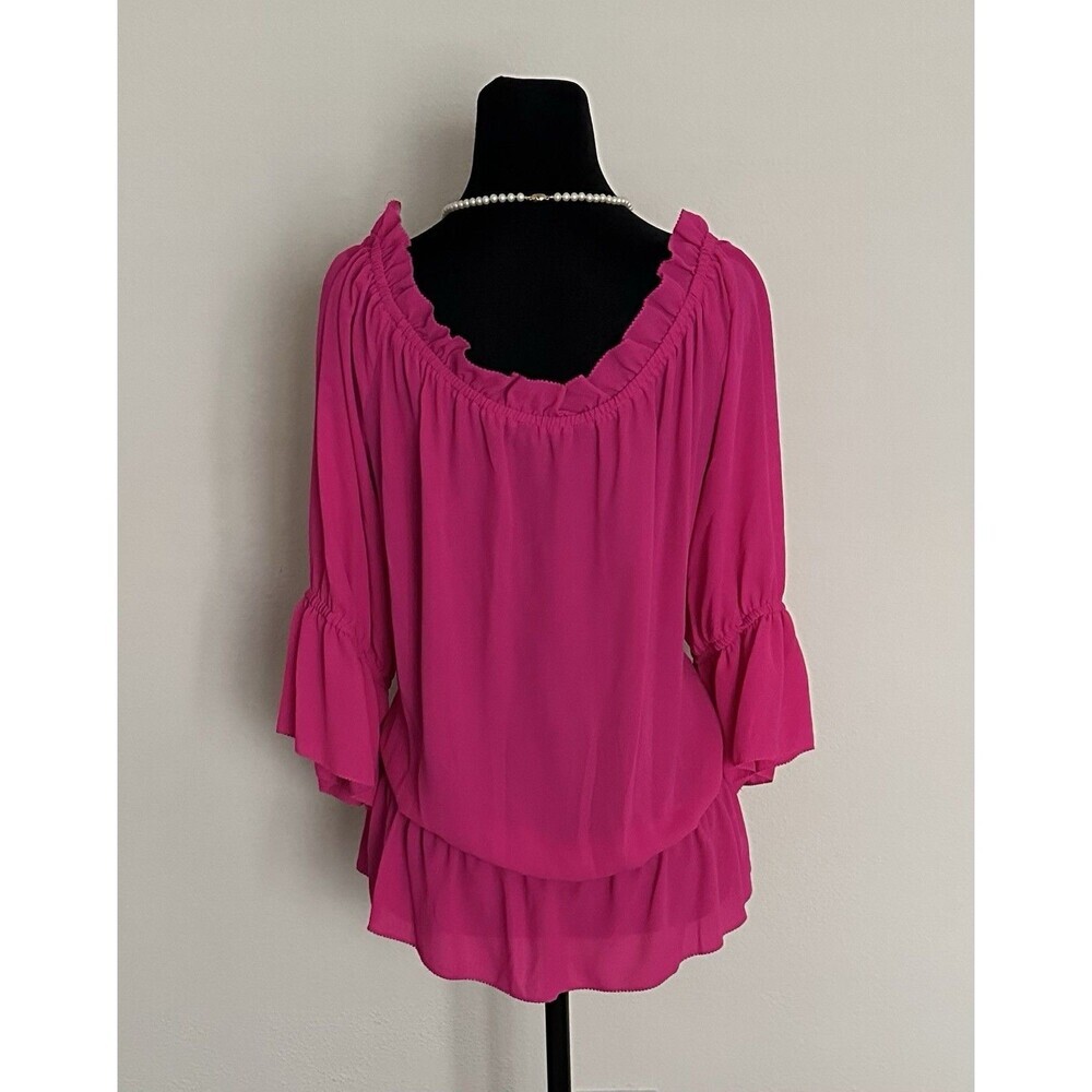 Lauren Ralph Lauren Women's Flowy Fuchsia Blouse - Size 1X Black Label Peplum - Picture 3 of 15